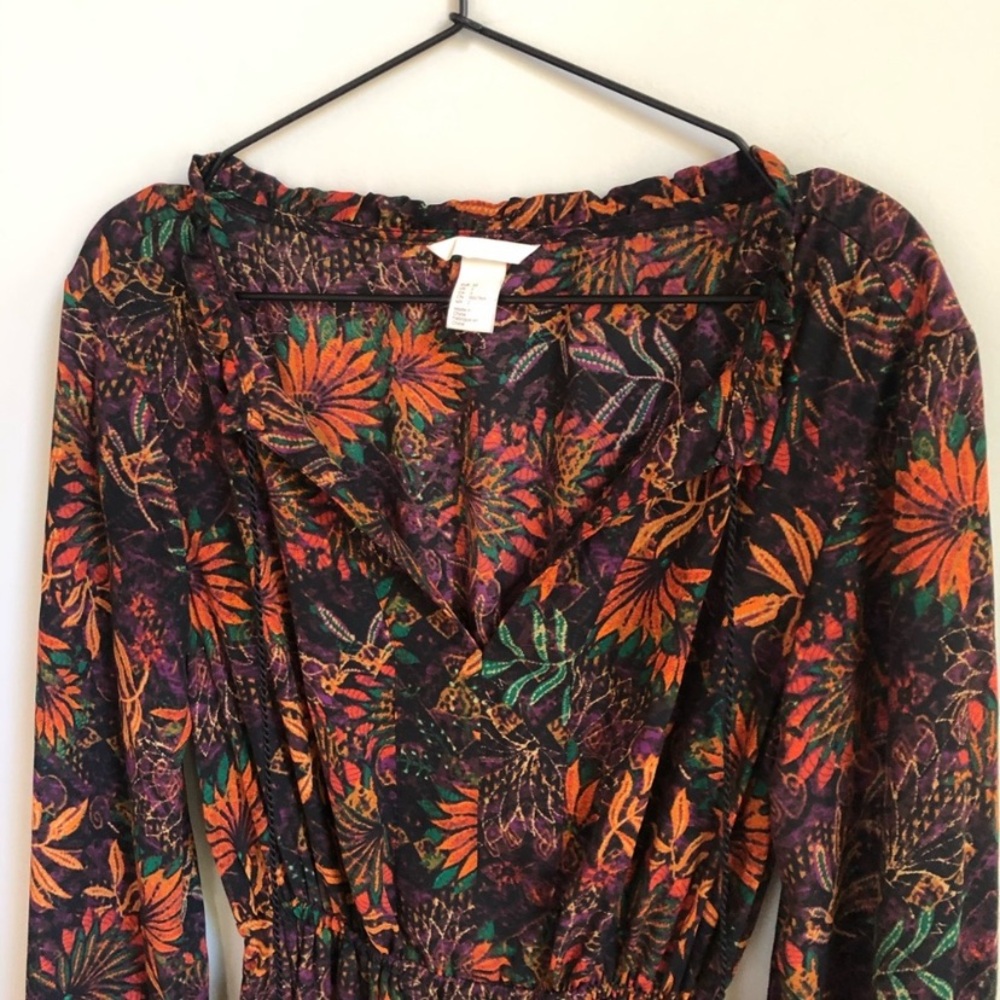 H&M Maxi Boho Floral Fall Leaf Long Sleeve Maxi Dress - Picture 6 of 10